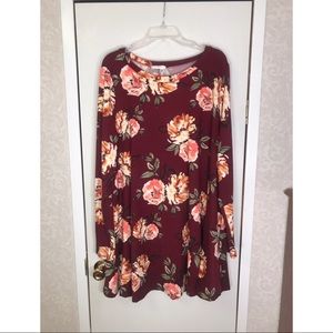 NEW maroon floral long sleeve dress w/ pockets 3XL